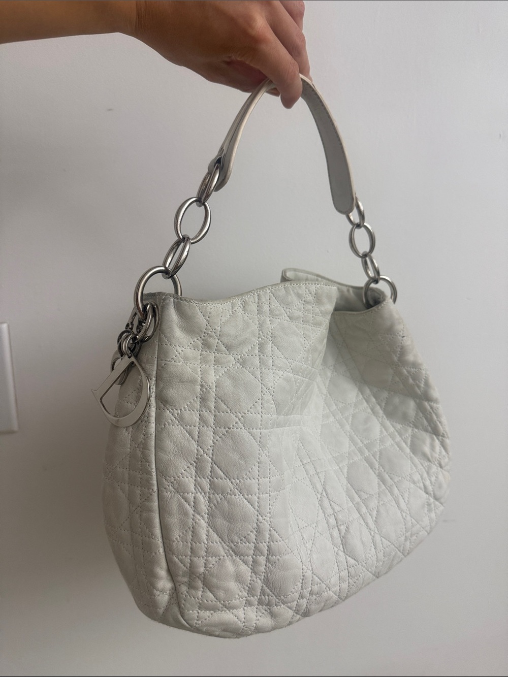 Christian Dior White Cannage Soft Hobo Bag with silver hardware 2007